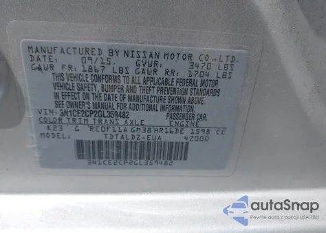 2016 Nissan Versa Note S (Sr)/S Plus/Sl/Sr/Sv from USA, damaged, VIN 3N1CE2CP2GL359482